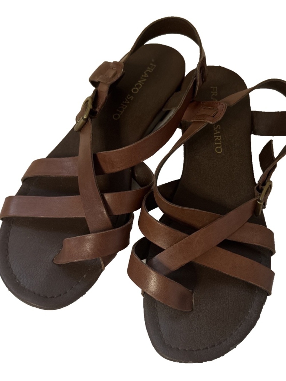Franco Sarto Gia Women's Brown Leather Toe Ring Strappy Sandals Size 9.5M